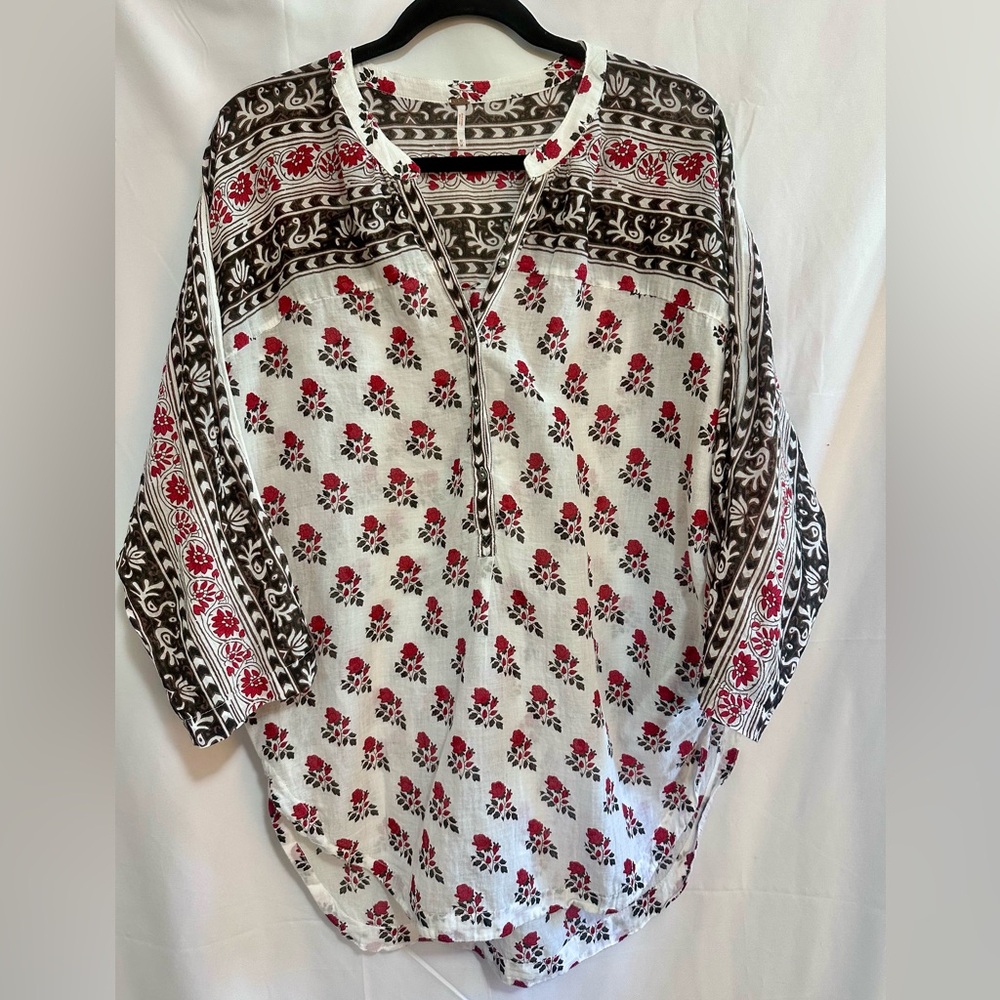 Free People 100% Cotton Floral Patterned Tunic Top